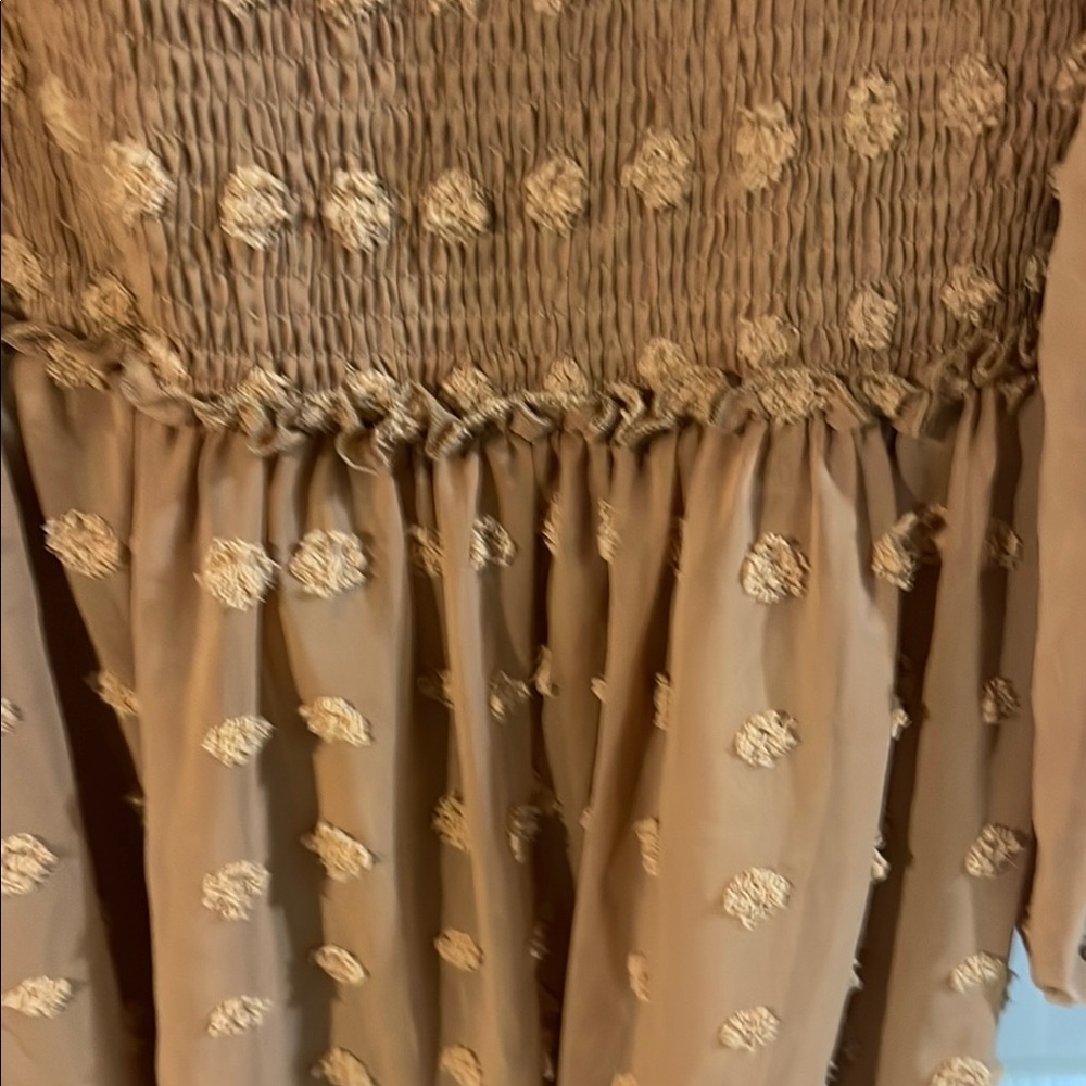 Elegant Long Sleeve Smocked Dress in Brown - Picture 5 of 11